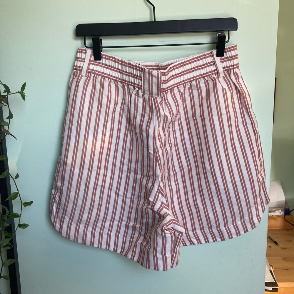 Madewell Linen-Blend Curved-Hem Shorts in Stripe NWT (Size Medium) - Picture 3 of 6